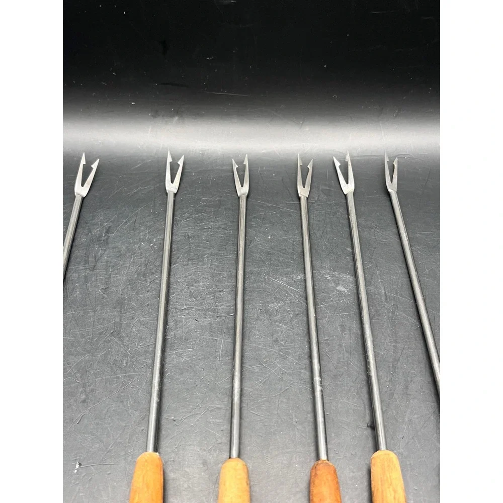 Vtg Set of 2 Fondue Forks Handles Japan Stainless Steel Color Dice Ends 12 MCM